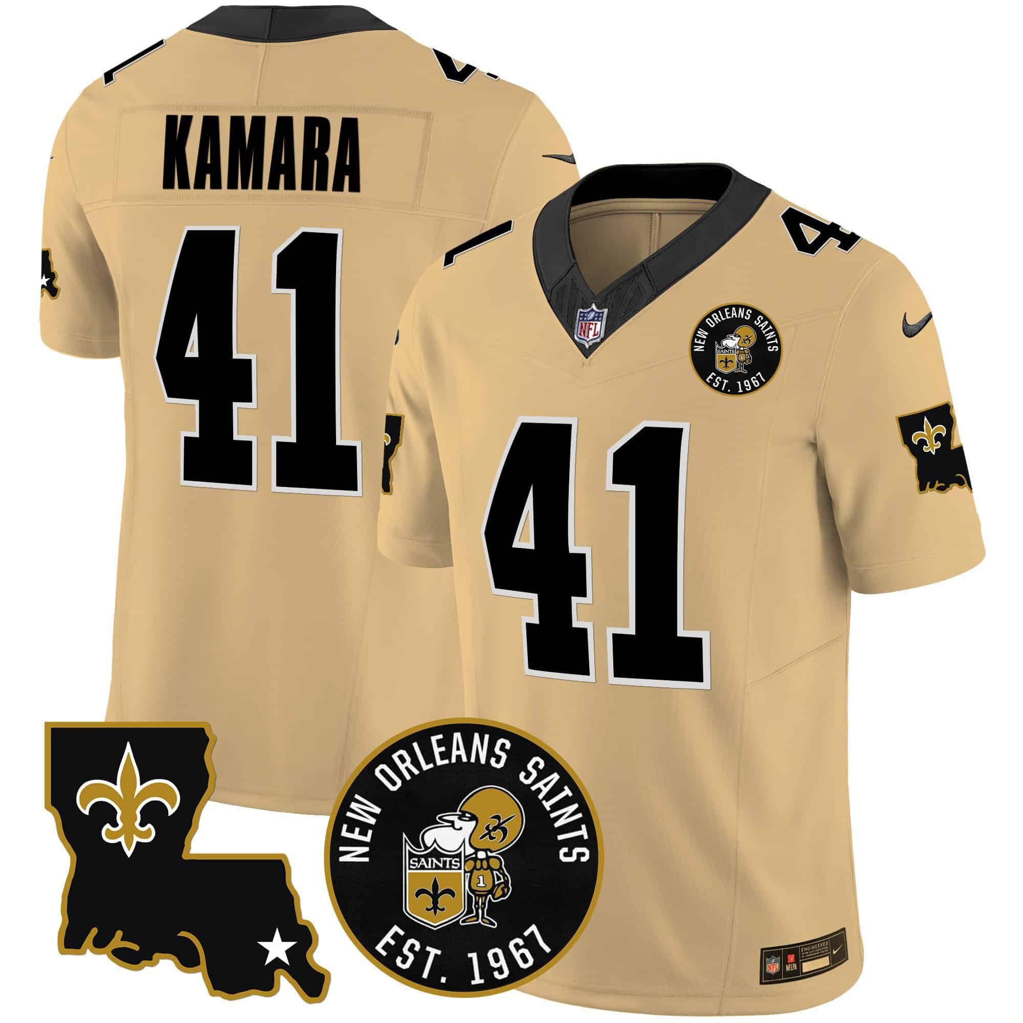 Men New Orleans Saints 41 Kamara Yellow 2024 Nike 1967 Patch Vapor Limited NFL Jersey